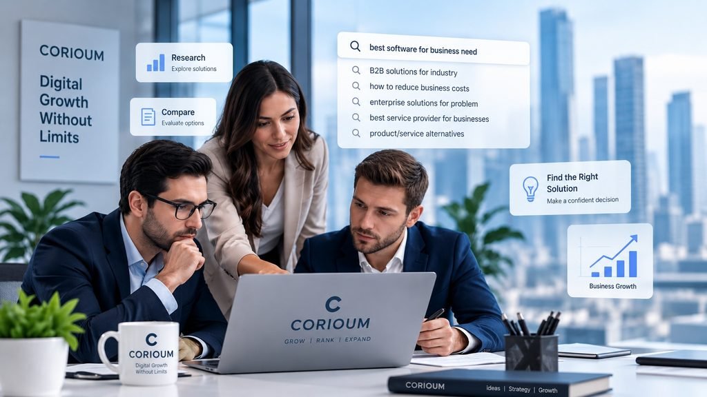 B2B business team researching digital solutions and growth opportunities