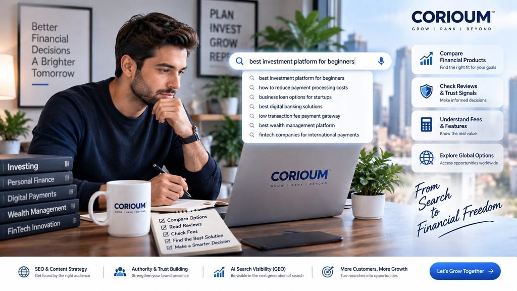 FinTech customer researching financial products and comparing digital financial solutions.
