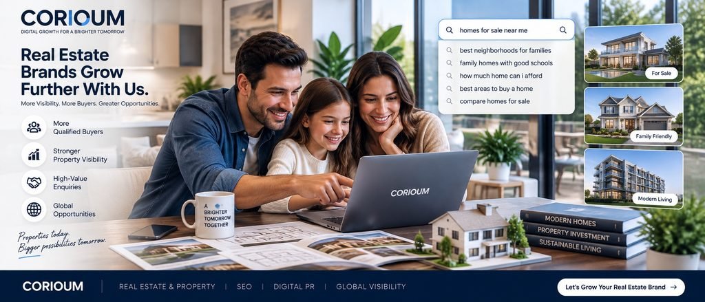 Family researching homes for sale and comparing property options online
