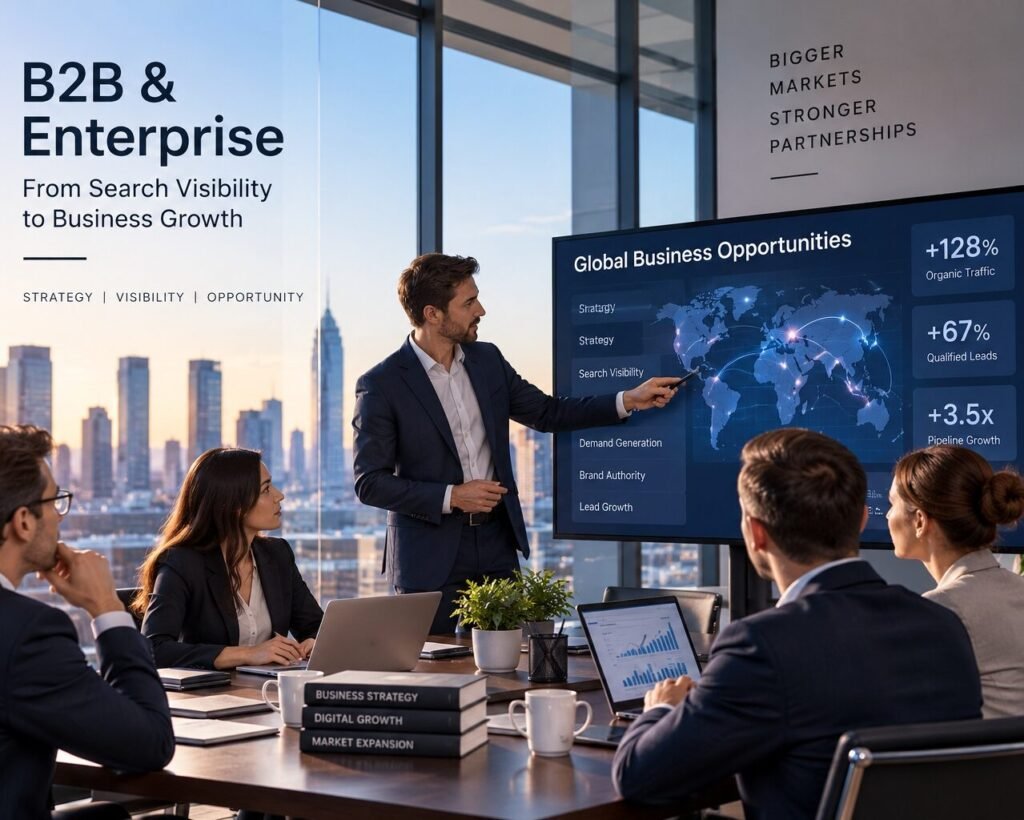 B2B and enterprise professionals researching business growth and digital opportunities online.