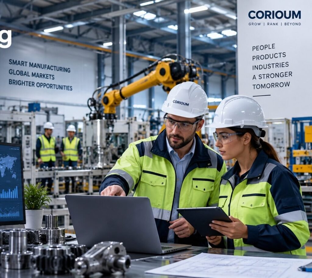 Manufacturing and industrial professionals researching products, global markets, and business growth online.
